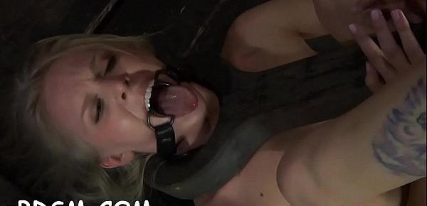  Gagged and bound up angel gets her clits pleasured